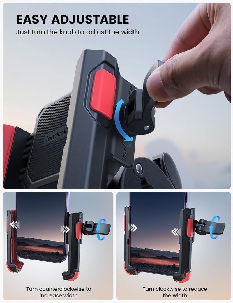 Lamicall Motorcycle Phone Mount Holder - [Camera Friendly] [1s Lock] Bike Phone Holder Handlebar Clamp, Bicycle Scooter Phone Clip, for iPhone Air, 17, 16, 15 Pro Max, Galaxy, 4.7-7" Phones, Red - Image 4